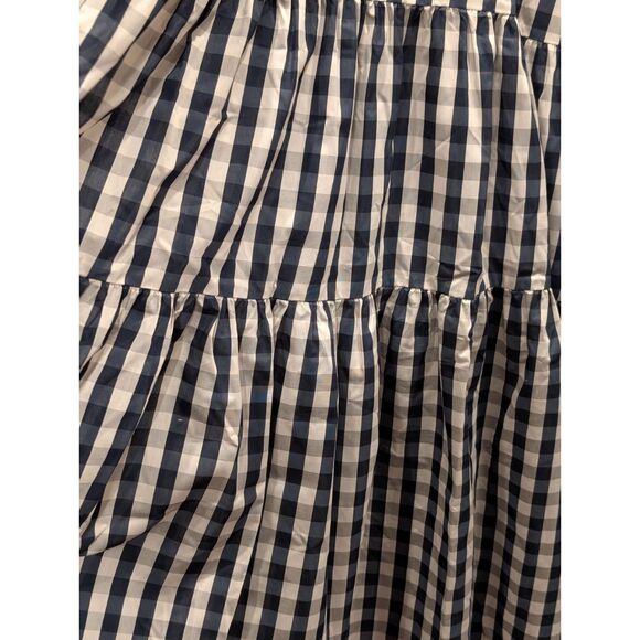 & Other Stories Gingham Tiered Mini Dress Puff Sleeve Navy Beige Large - Picture 4 of 6